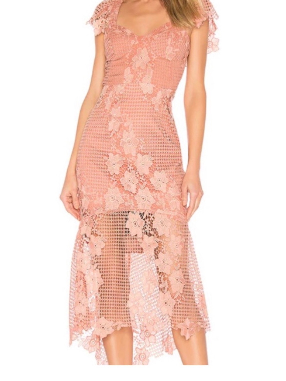 Bardot Blush Pink Floral Lace Midi Dress